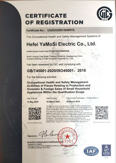 중국 Hefei Amos Electric Co., Ltd. 인증